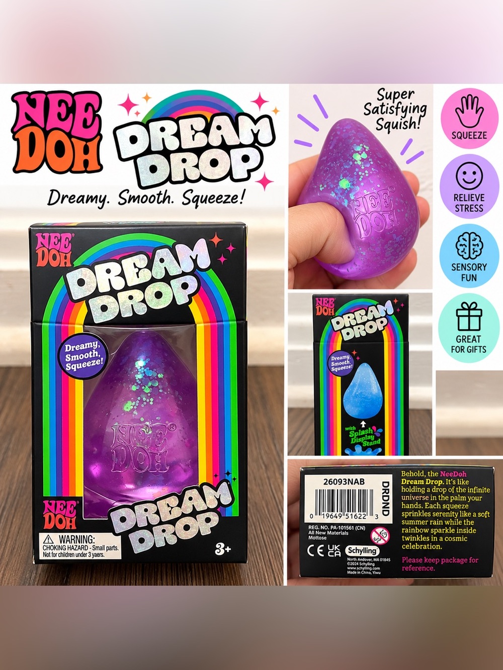 NeeDoh Dream Drop Purple Glitter Sensory Squishy Fidget Toy NEW